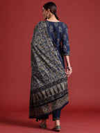 Indo Era Blue Printed Straight Kurta Trousers With Dupatta set | Grocsy
