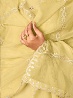 Indo Era Yellow Straight Embroidered Kurta Trousers With Dupatta Set | Grocsy