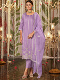 Indo Era Lavender Straight Embroidered Kurta Trousers With Dupatta Set | Grocsy