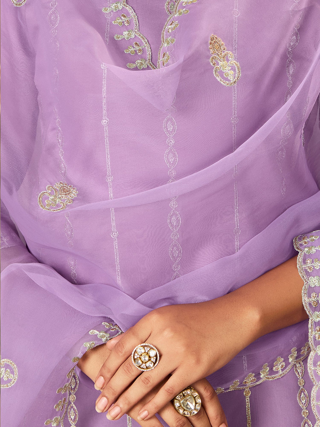 Indo Era Lavender Straight Embroidered Kurta Trousers With Dupatta Set | Grocsy