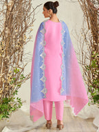 Indo Era Pink Straight Embroidered Kurta Trousers With Dupatta Set | Grocsy