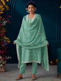Indo Era Green Straight Embroidered Kurta Trousers With Dupatta Set | Grocsy