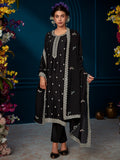 Indo Era Black Straight Embroidered Kurta Trousers With Dupatta Set | Grocsy