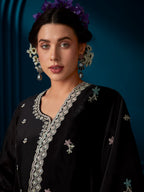 Indo Era Black Straight Embroidered Kurta Trousers With Dupatta Set | Grocsy