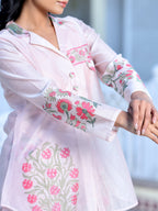 Vaasva Women's Pale Peach Chanderi Block Printed Cord Set | Grocsy
