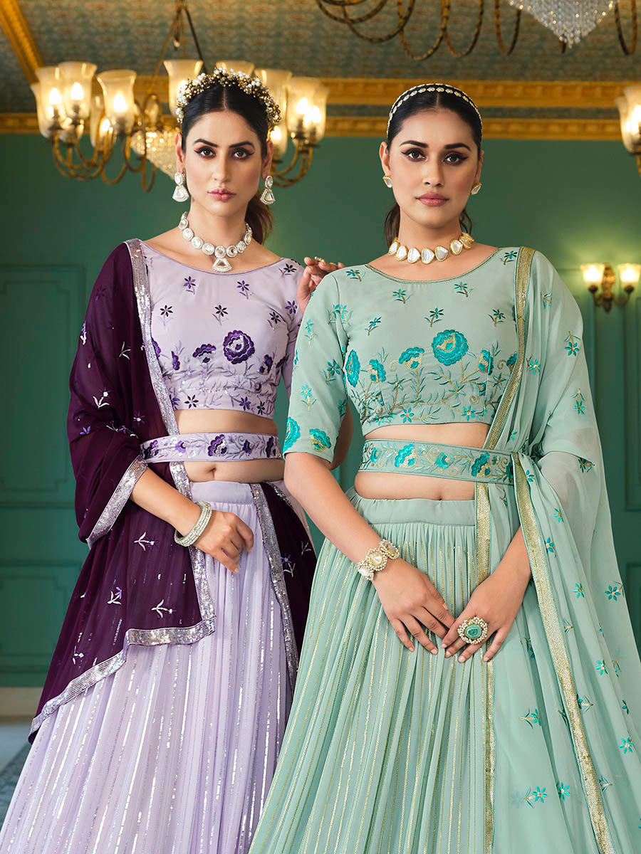 Myra Lavender Georgette Embroidered Designer Lehenga | Grocsy