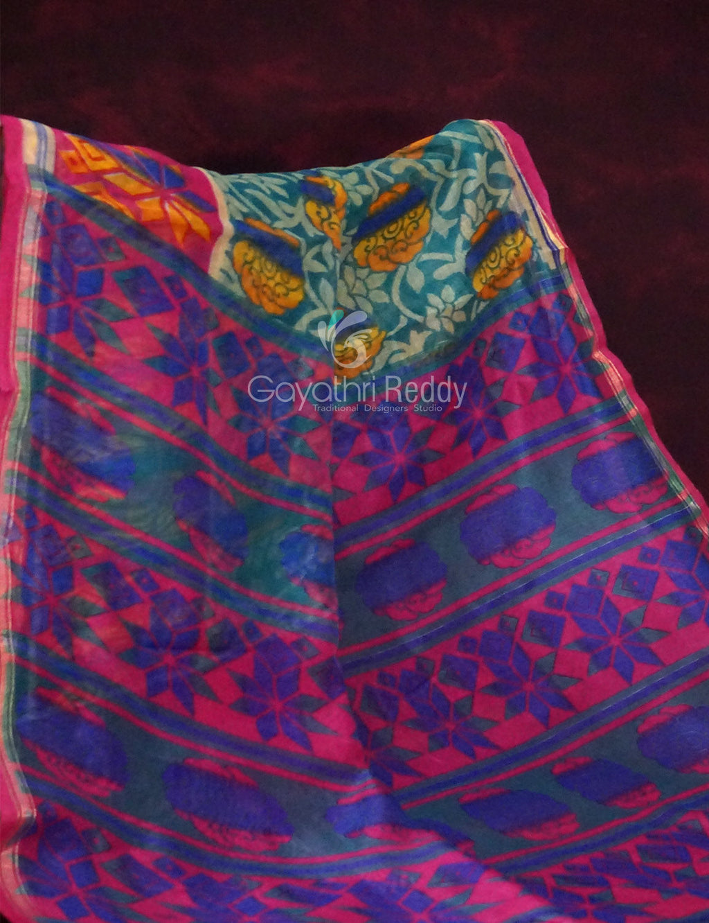 Rama Green Printed Semi Chanderi Saree By Gayathri Reddy Designer Studio | Grocsy