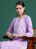 Indo Era Purple Embroidered Straight Kurta | Grocsy