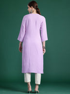 Indo Era Purple Embroidered Straight Kurta | Grocsy