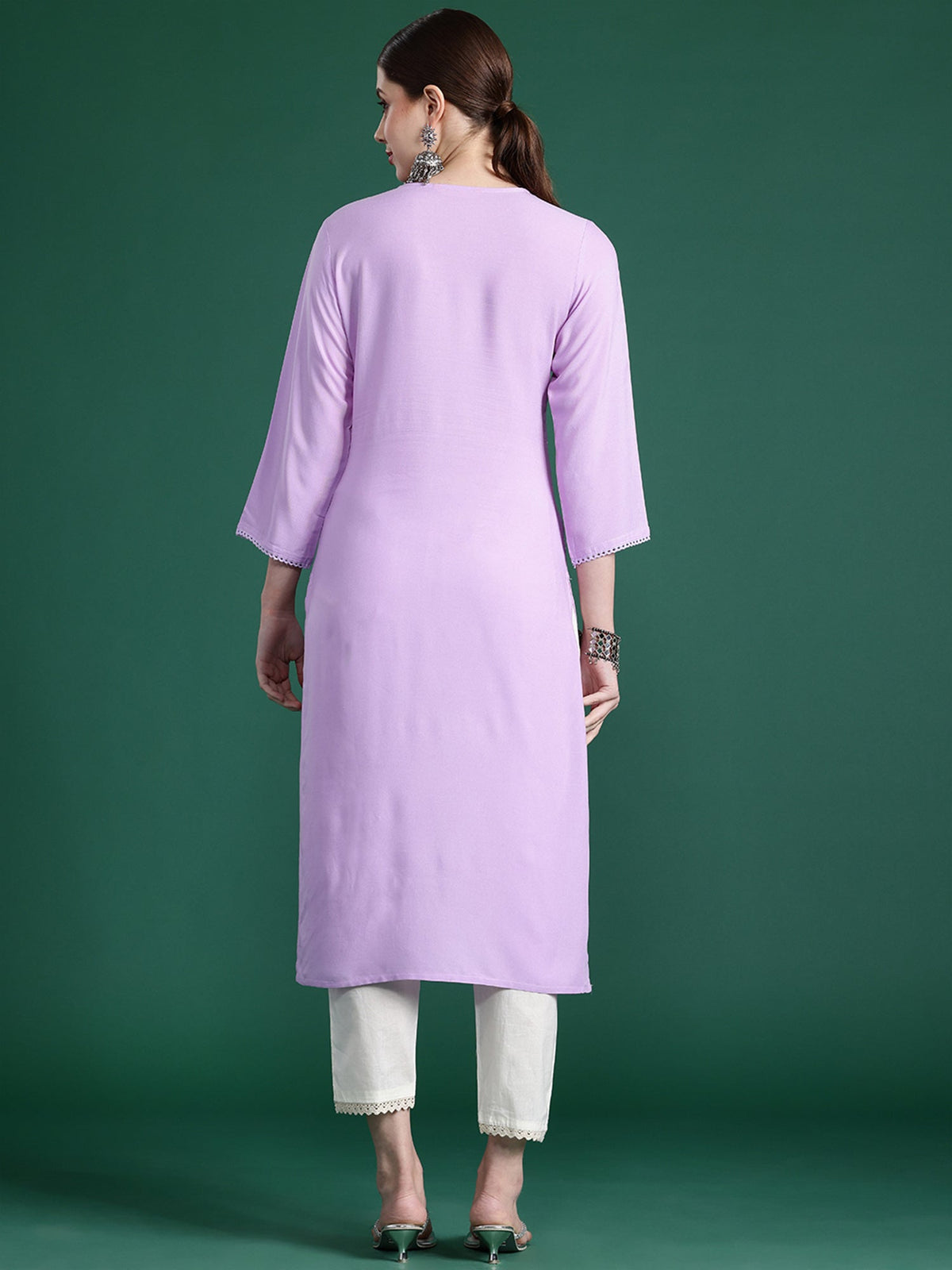 Indo Era Purple Embroidered Straight Kurta | Grocsy