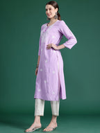 Indo Era Purple Embroidered Straight Kurta | Grocsy