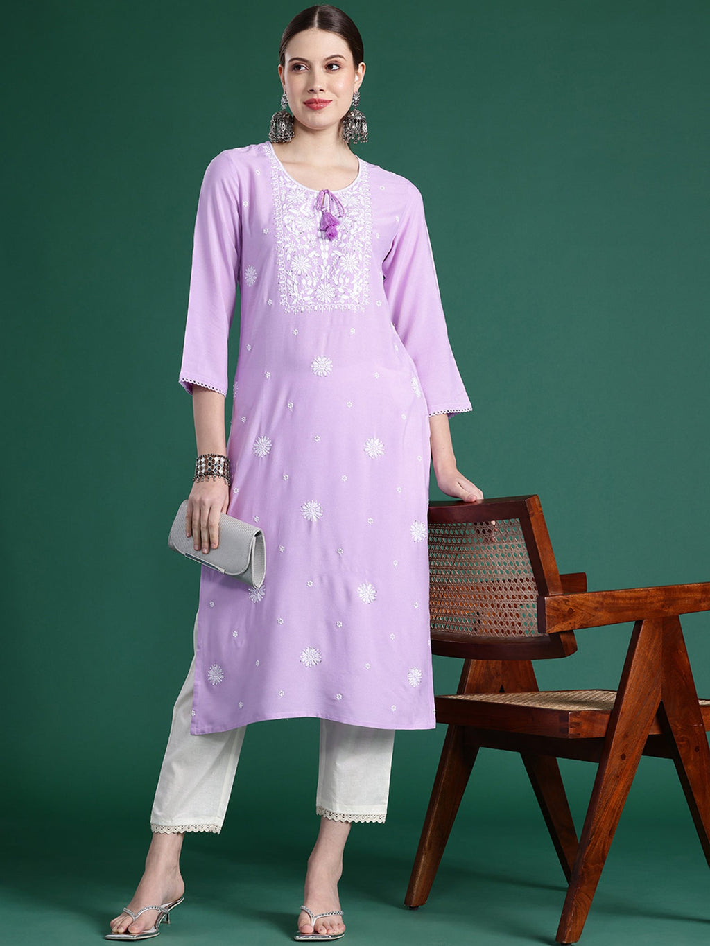 Indo Era Purple Embroidered Straight Kurta | Grocsy