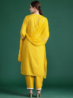 Indo Era Yellow Embroidered Straight Kurta Trousers With Dupatta set | Grocsy