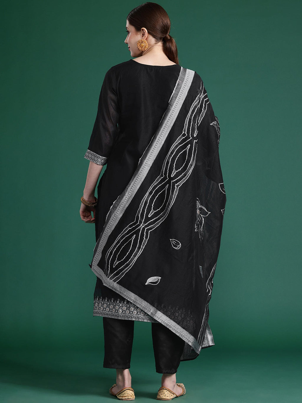 Indo Era Black Woven Design Straight Kurta Trousers set | Grocsy