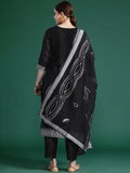 Indo Era Black Woven Design Straight Kurta Trousers set | Grocsy
