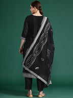 Indo Era Black Woven Design Straight Kurta Trousers set | Grocsy