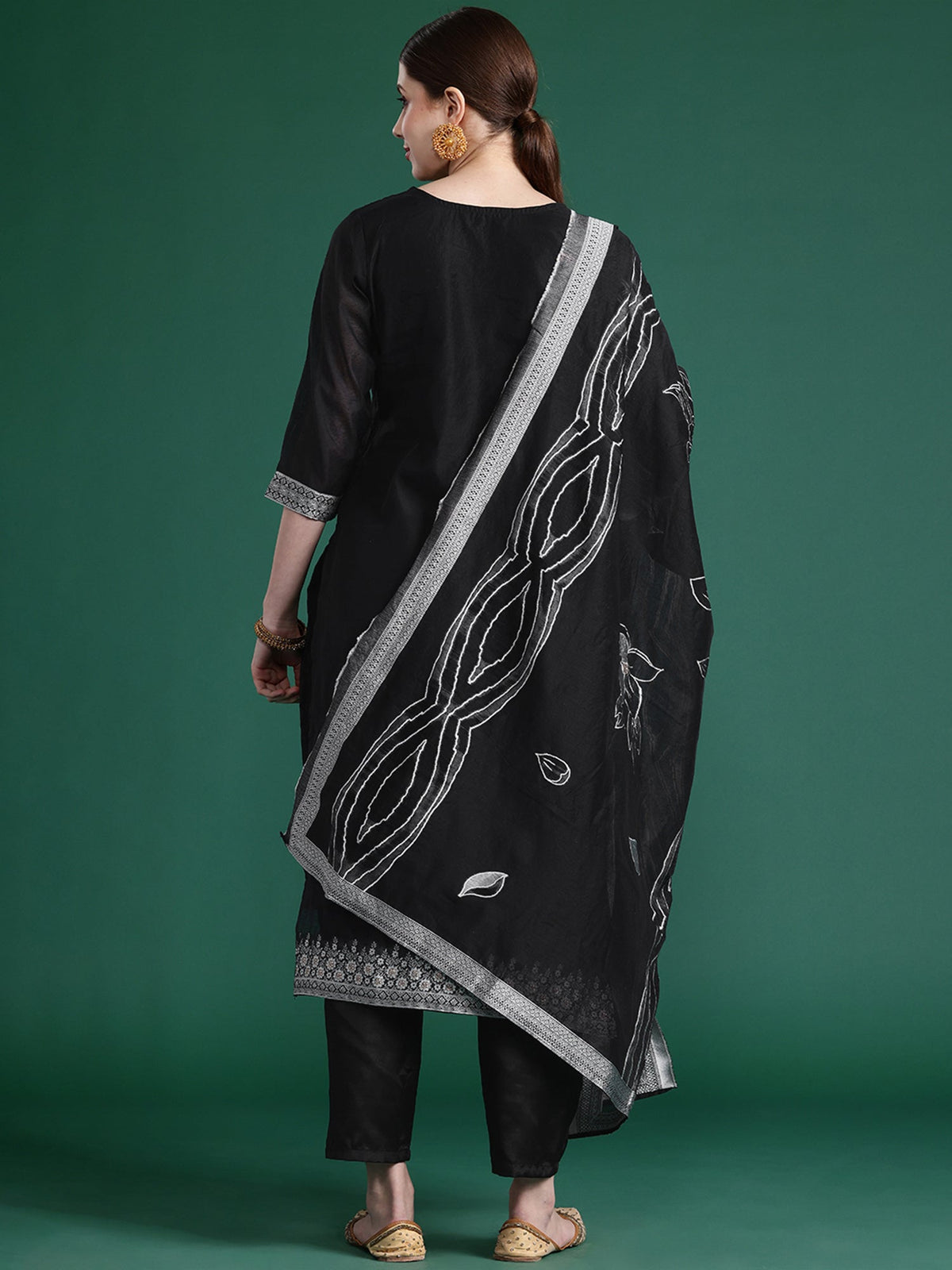 Indo Era Black Woven Design Straight Kurta Trousers set | Grocsy