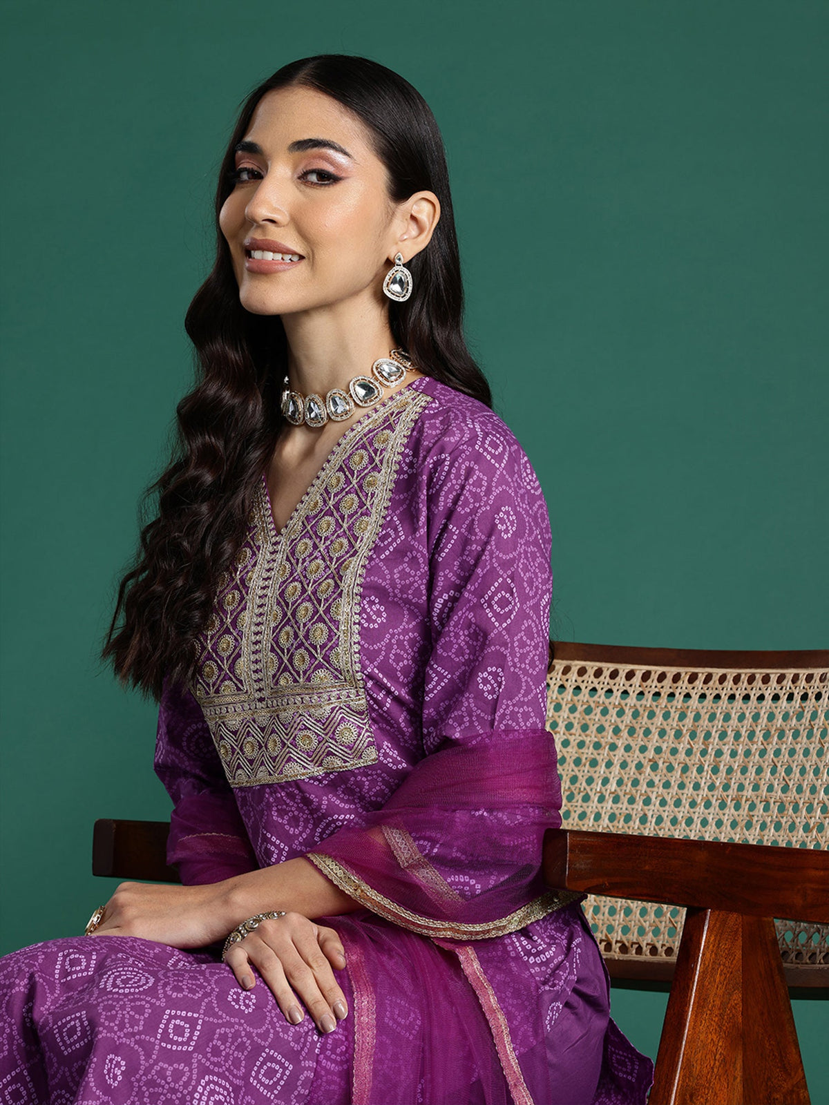 Indo Era Purple Embroidered Straight Kurta Trousers With Dupatta set | Grocsy