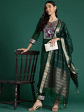 Indo Era Green Yoke Design Straight Kurta Trousers With Dupatta set | Grocsy