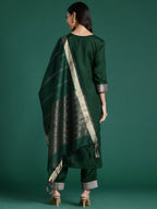 Indo Era Green Yoke Design Straight Kurta Trousers With Dupatta set | Grocsy