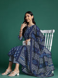 Indo Era Blue Printed Straight Kurta Trousers With Dupatta set | Grocsy