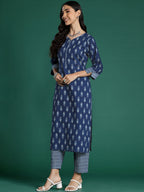 Indo Era Blue Printed Straight Kurta Trousers With Dupatta set | Grocsy