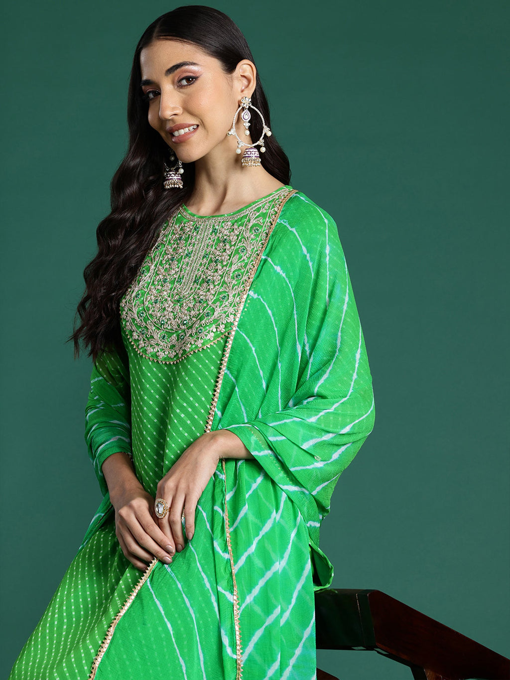 Indo Era Green Printed Straight Kurta Trousers With Dupatta set | Grocsy