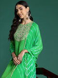 Indo Era Green Printed Straight Kurta Trousers With Dupatta set | Grocsy