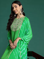 Indo Era Green Printed Straight Kurta Trousers With Dupatta set | Grocsy