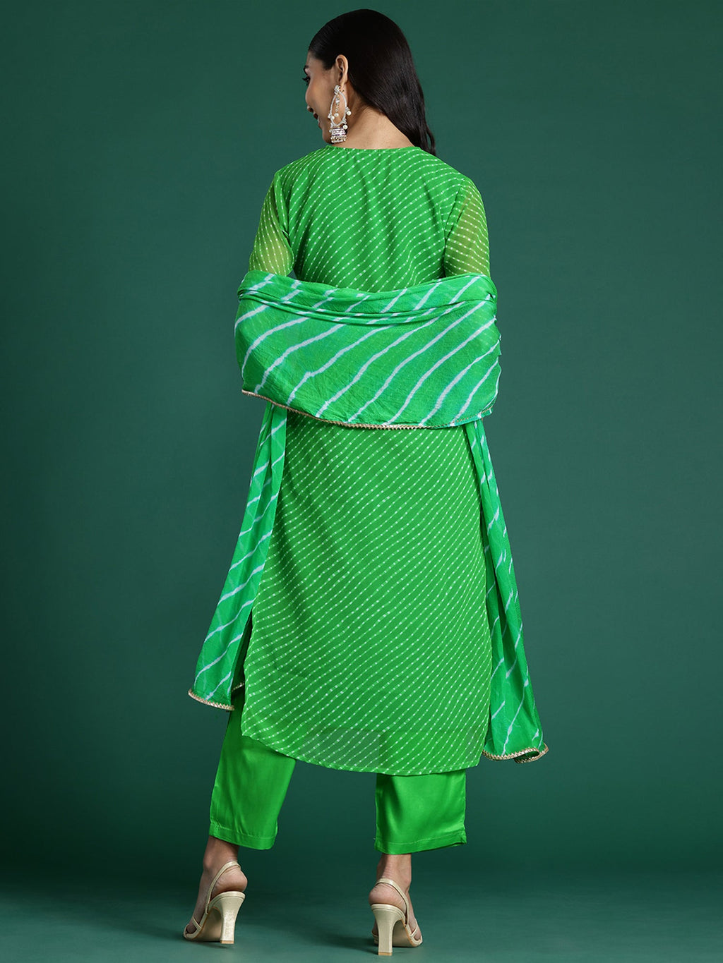 Indo Era Green Printed Straight Kurta Trousers With Dupatta set | Grocsy