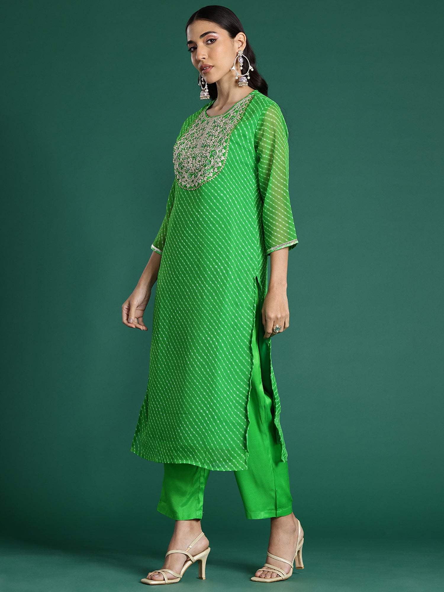 Indo Era Green Printed Straight Kurta Trousers With Dupatta set | Grocsy