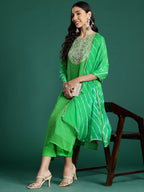 Indo Era Green Printed Straight Kurta Trousers With Dupatta set | Grocsy
