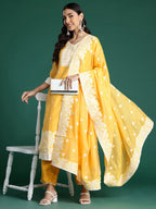 Indo Era Yellow Woven Design Straight Kurta Trousers With Dupatta set | Grocsy