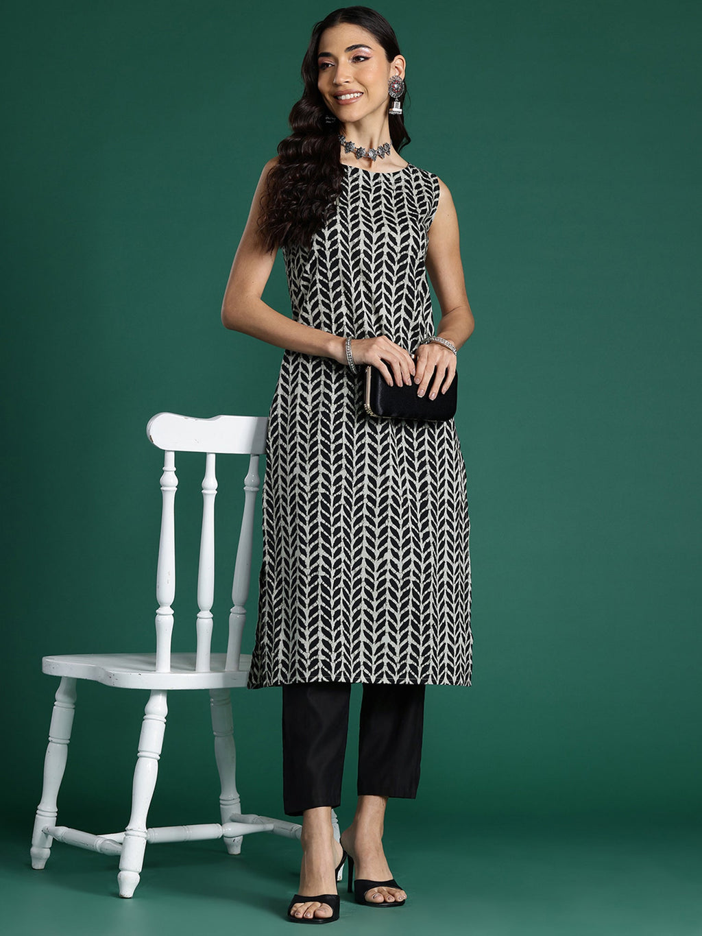 Indo Era Black Printed Straight Kurta | Grocsy