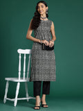 Indo Era Black Printed Straight Kurta | Grocsy