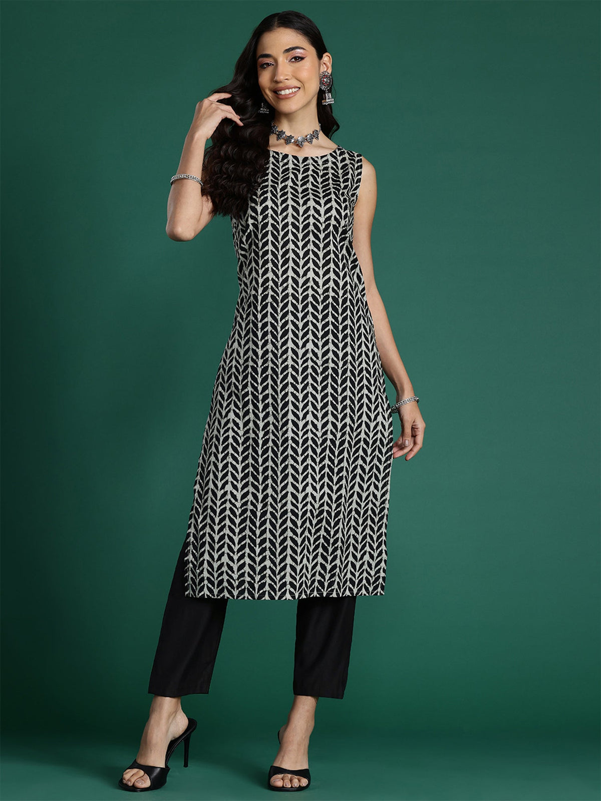 Indo Era Black Printed Straight Kurta | Grocsy