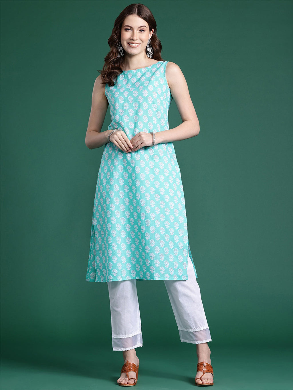 Indo Era Blue Printed Straight Kurta | Grocsy
