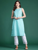 Indo Era Blue Printed Straight Kurta | Grocsy