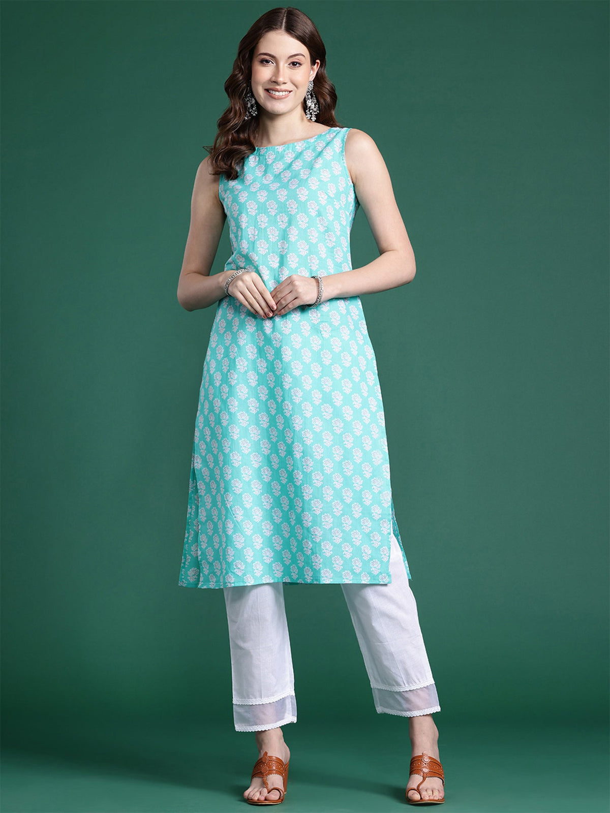 Indo Era Blue Printed Straight Kurta | Grocsy