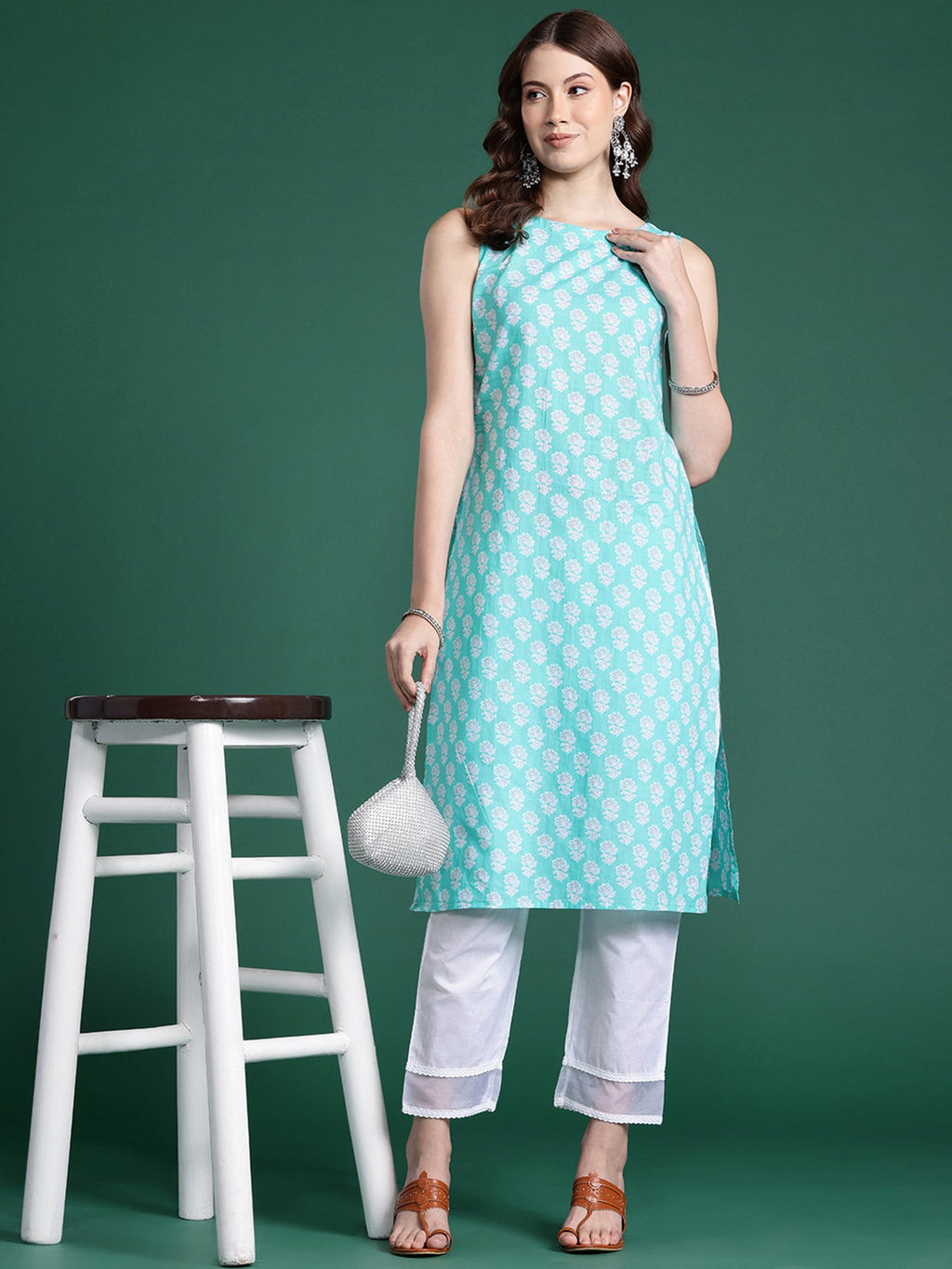 Indo Era Blue Printed Straight Kurta | Grocsy