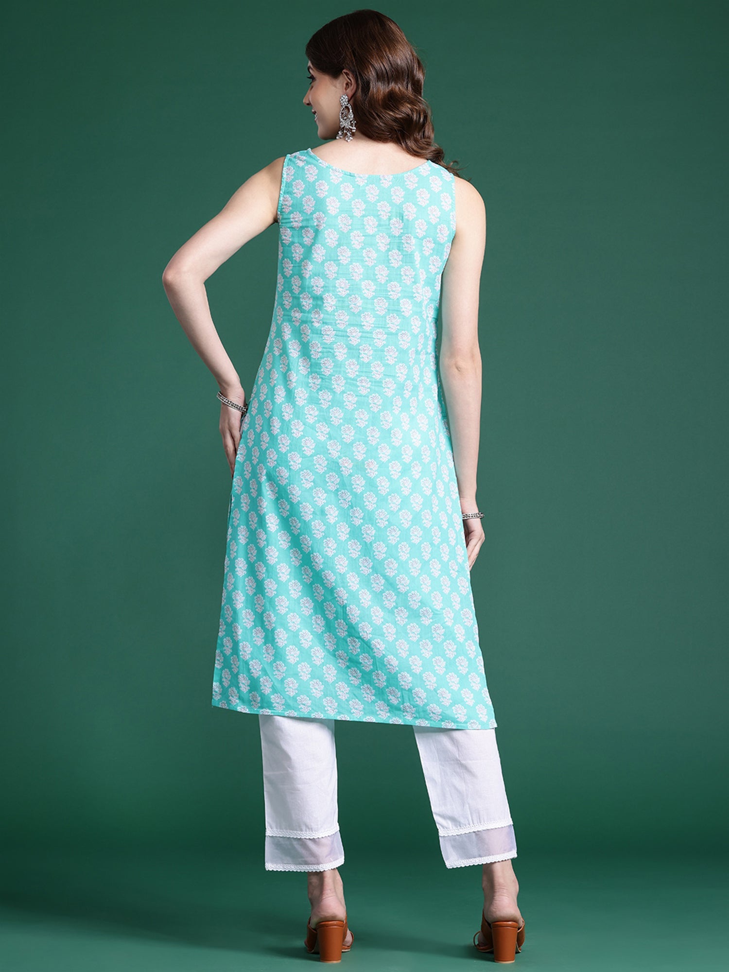 Indo Era Blue Printed Straight Kurta | Grocsy