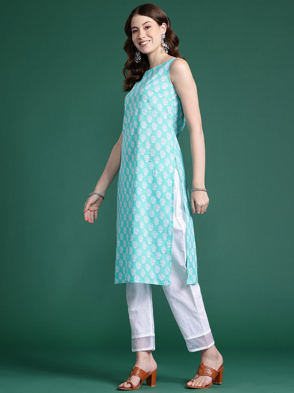 Indo Era Blue Printed Straight Kurta | Grocsy