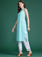 Indo Era Blue Printed Straight Kurta | Grocsy