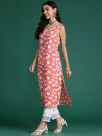 Indo Era Pink Printed Straight Kurta | Grocsy