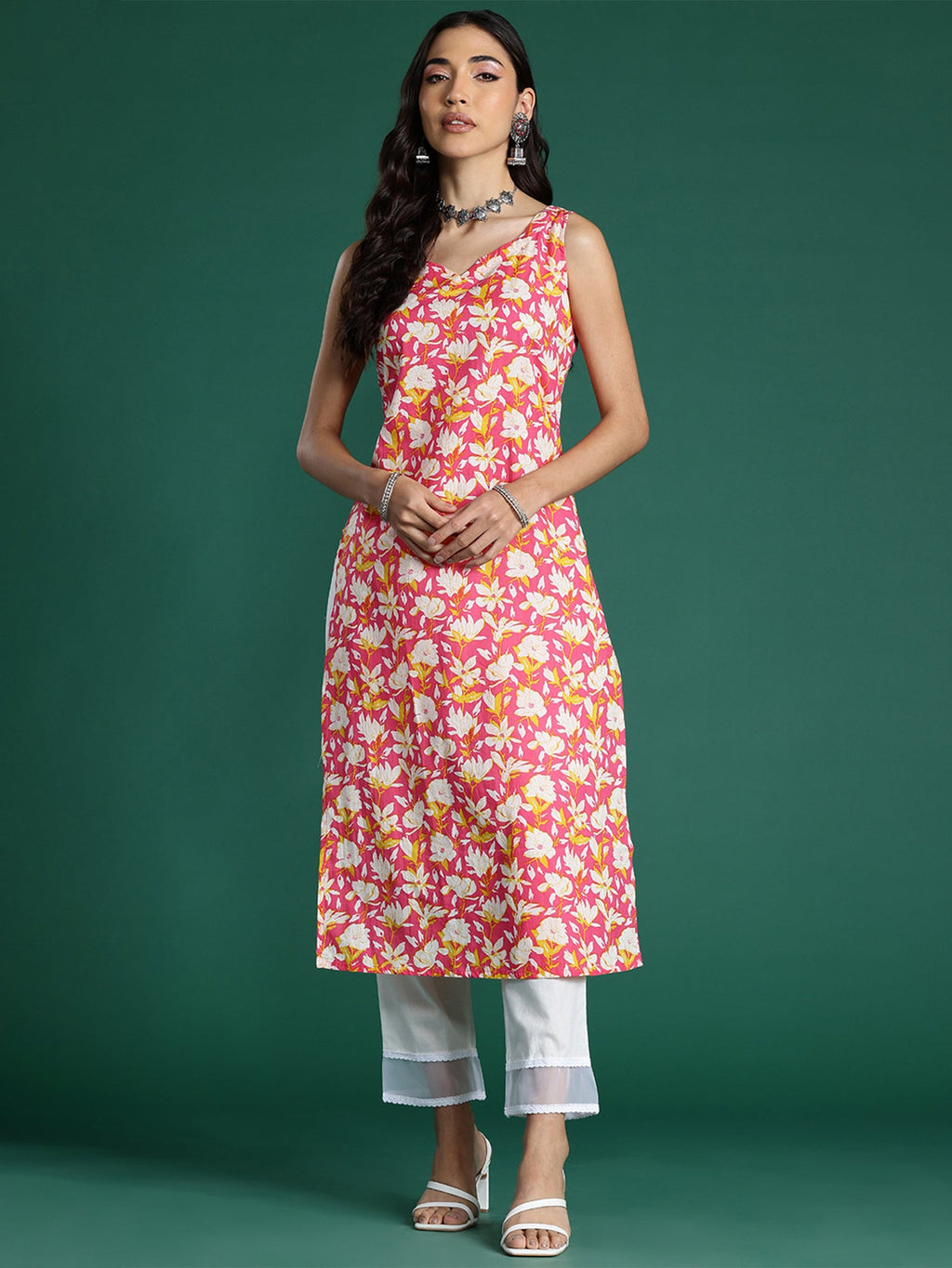 Indo Era Pink Printed Straight Kurta | Grocsy