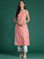 Indo Era Pink Printed Straight Kurta | Grocsy