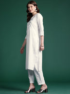 Indo Era White Embroidered Straight Kurta Trousers set | Grocsy