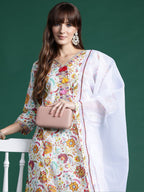 Indo Era Off White Printed Straight Kurta Trousers With Dupatta set | Grocsy