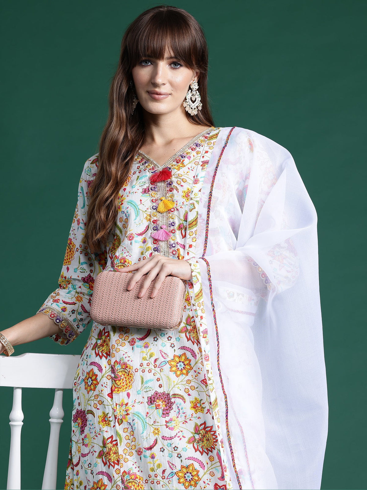 Indo Era Off White Printed Straight Kurta Trousers With Dupatta set | Grocsy