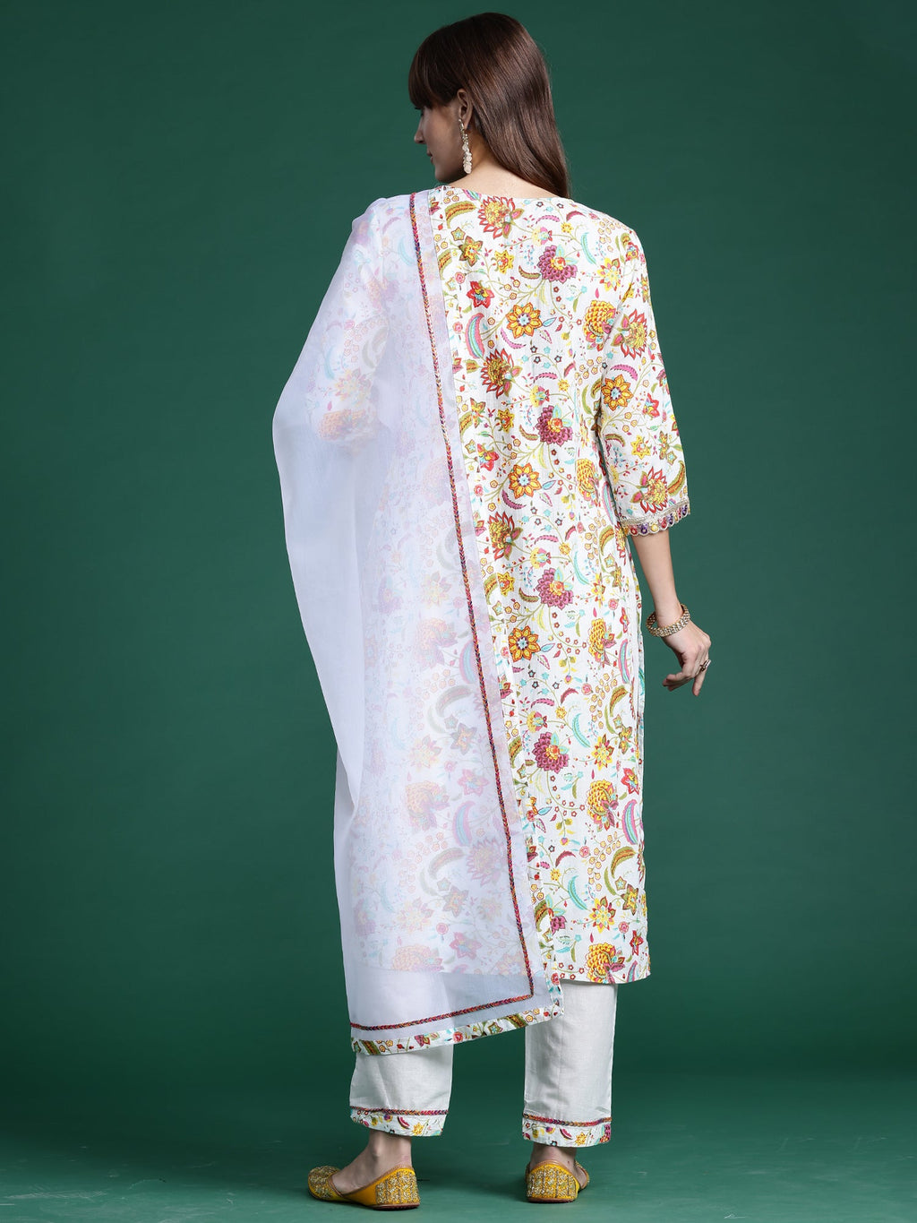 Indo Era Off White Printed Straight Kurta Trousers With Dupatta set | Grocsy